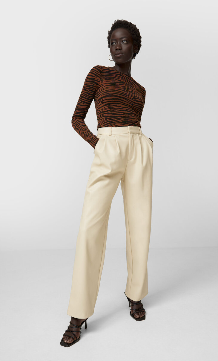 Faux leather darted trousers