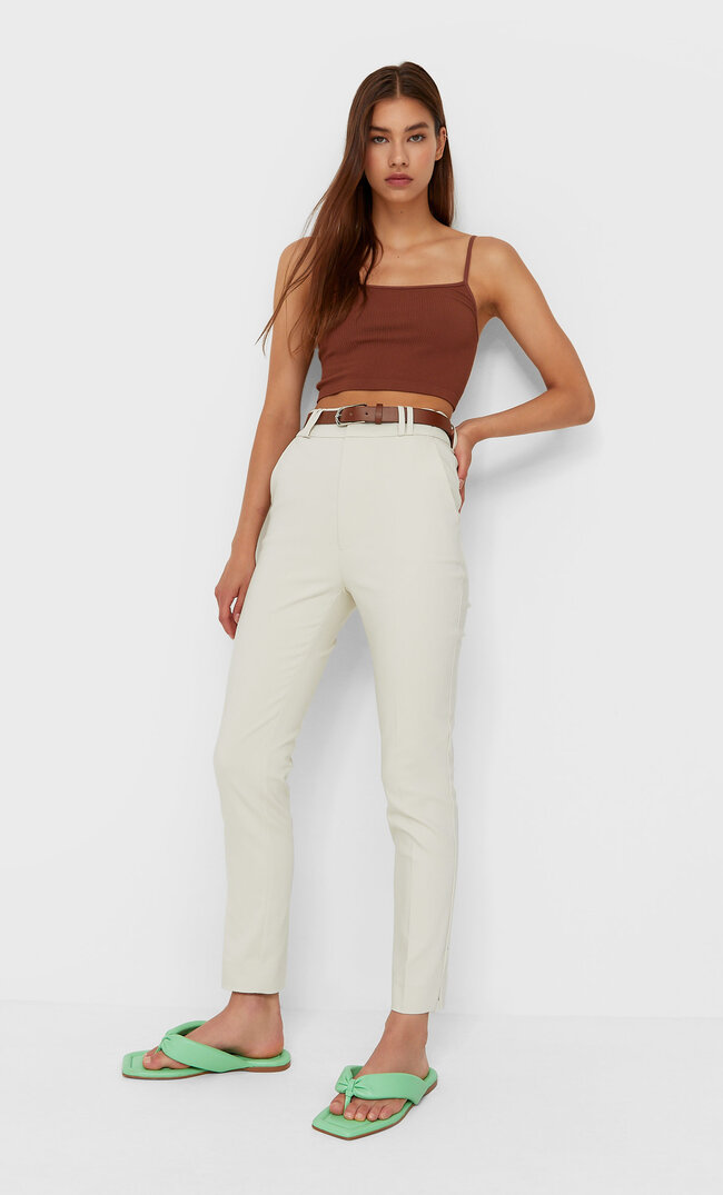 

Stradivarius Elegante Hose Mit Gürtel Steingrau 42