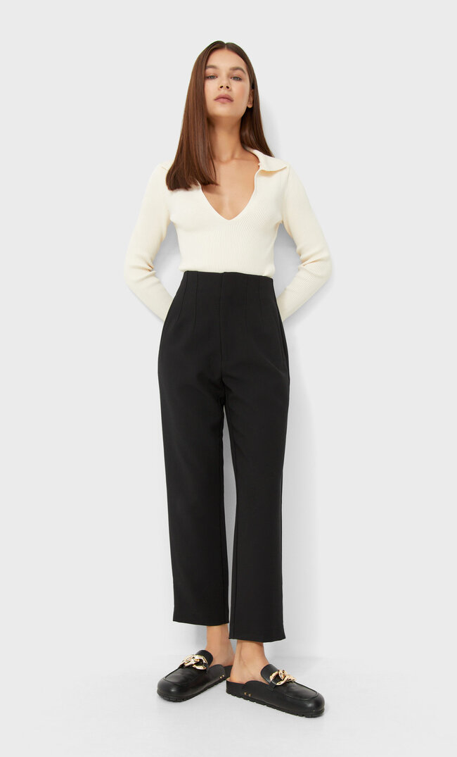 

Stradivarius Stoffhose Mit Bundfalten Schwarz 34