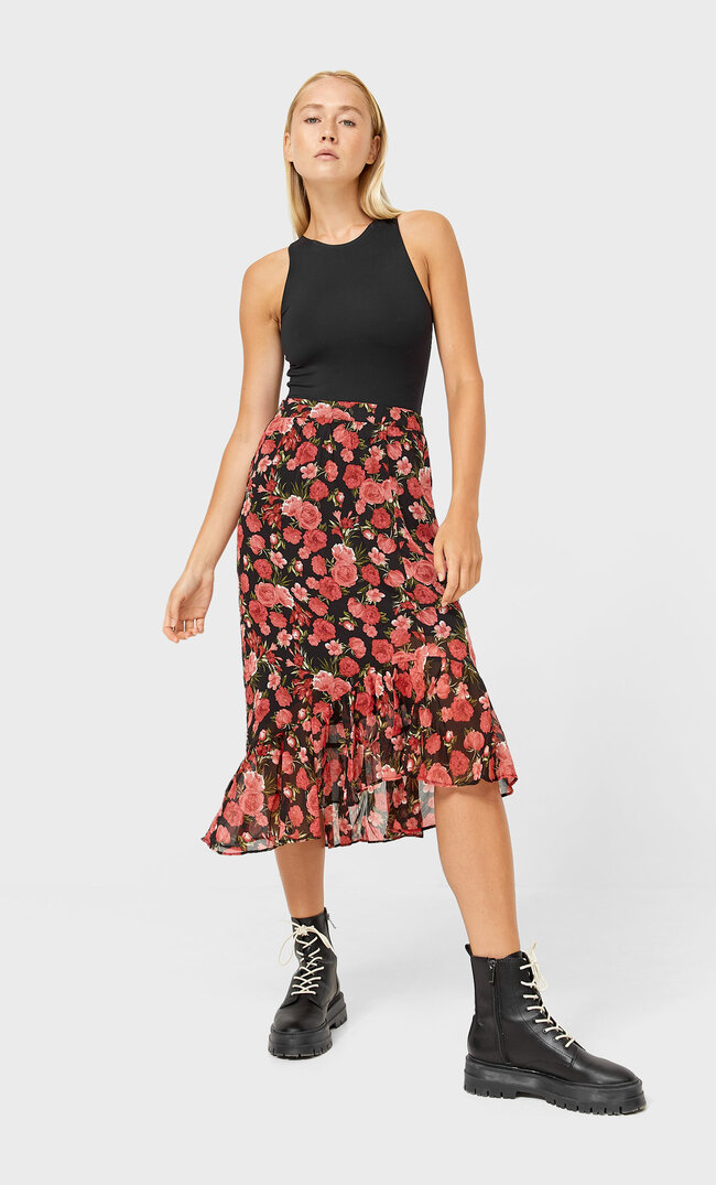 

Stradivarius Asymmetrischer Rock Mit Volants Schwarz M
