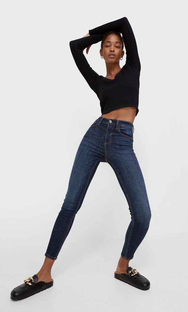 

Stradivarius Skinny-Jeans Mit Hohem Bund Dunkles Denim 42