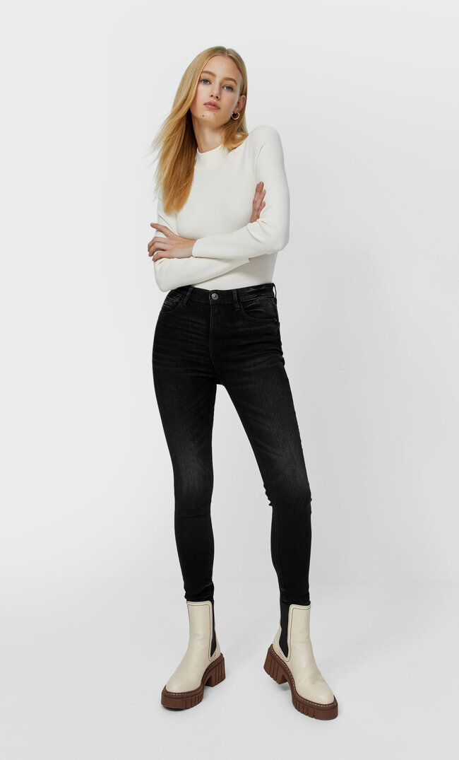 

Stradivarius Jeansy Skinny Fit Z Wysokim Stanem Sprany Szary 34