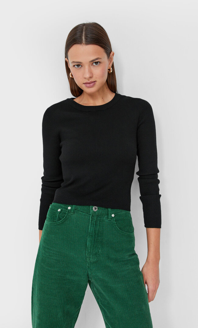 

Stradivarius Sweter Z Okrągłym Dekoltem Czarny Xl