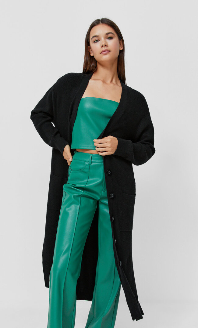 

Stradivarius Langer Strickcardigan Schwarz M