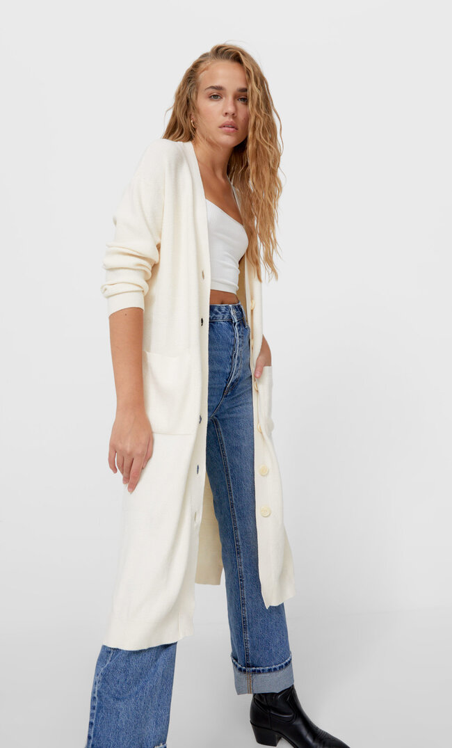 

Stradivarius Langer Strickcardigan Vanille Xs