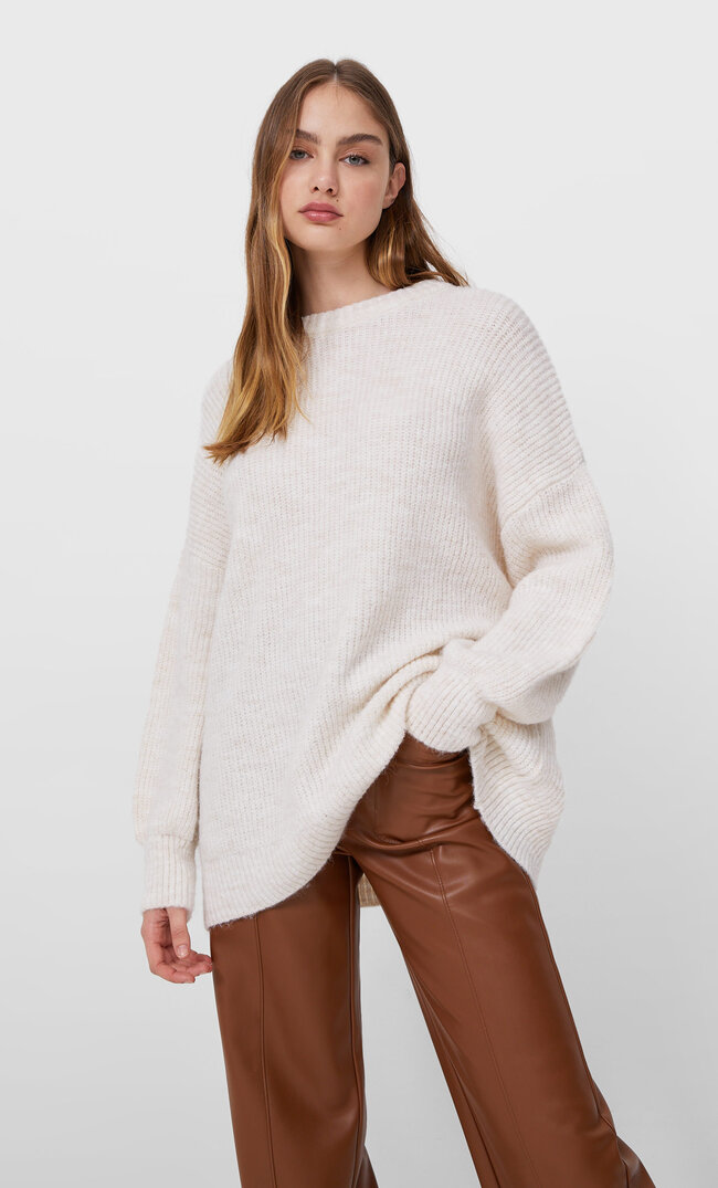 

Stradivarius Dzianinowy Sweter Oversize Ecru Xs