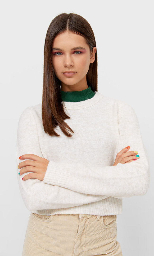 

Stradivarius Cropped-Pullover In Filzoptik Ecru Xl