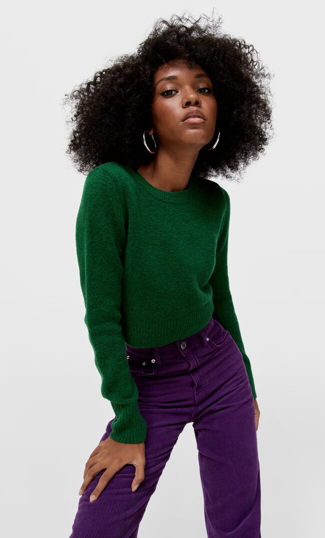 

Stradivarius Cropped-Pullover In Filzoptik Grün L