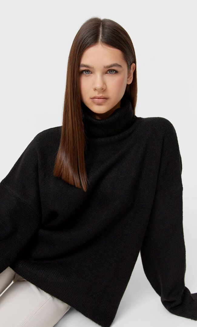 

Stradivarius Basic-Pullover Mit Rollkragen Schwarz L