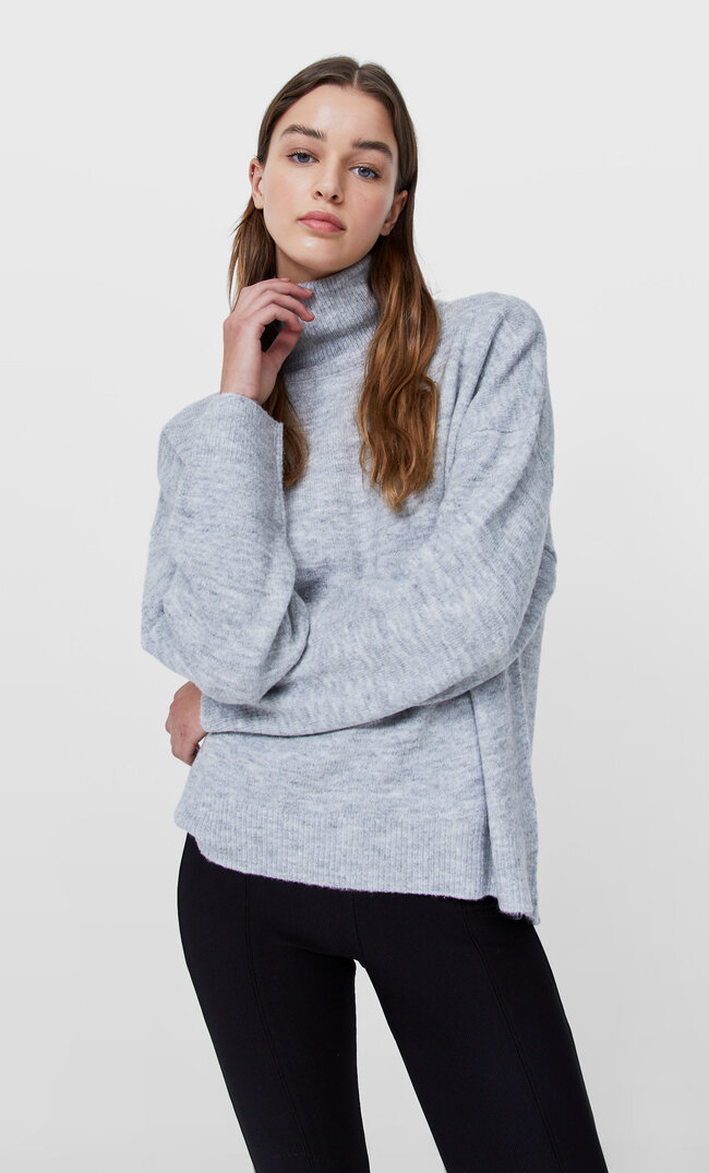 

Stradivarius Sweter Basic Z Golfem Popielaty S