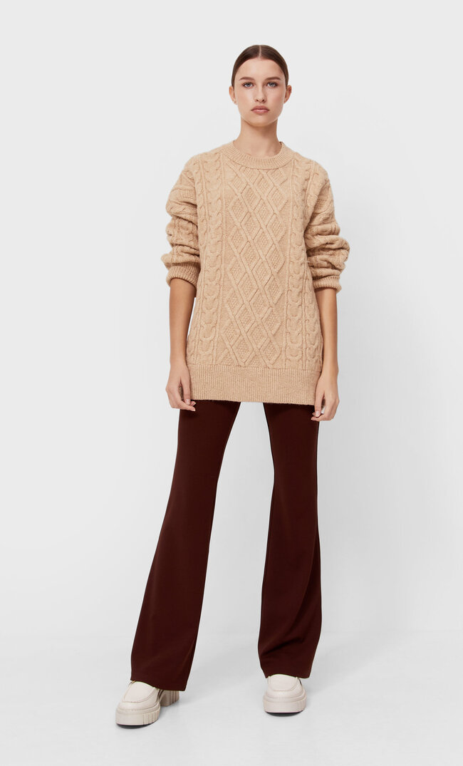 

Stradivarius Oversized-Pullover Mit Zopfmuster Beige Melange S