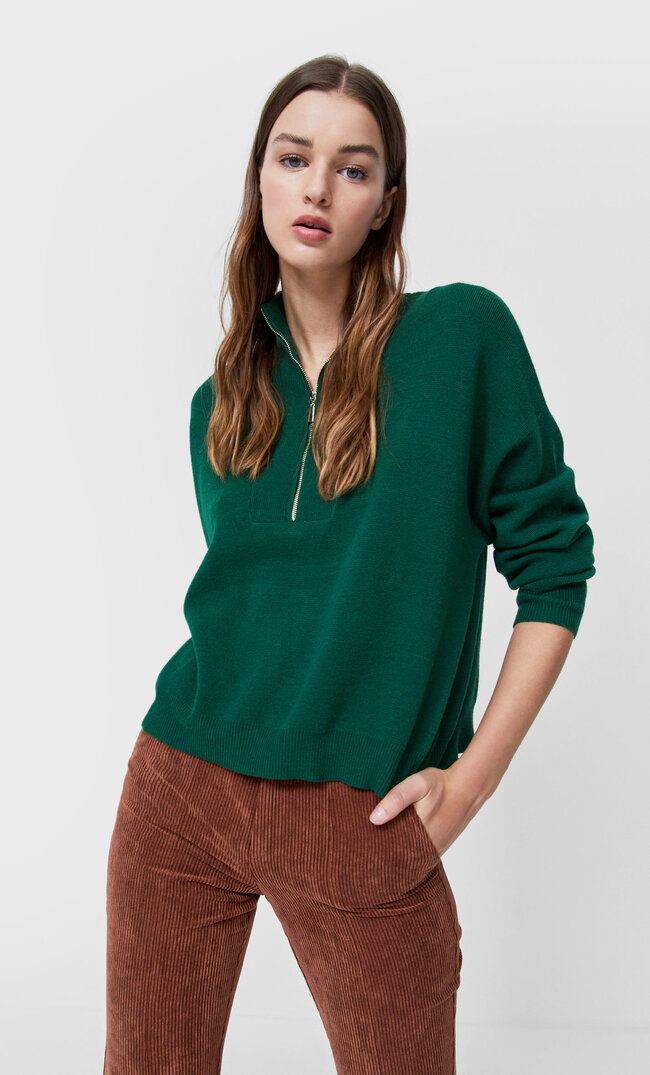 

Stradivarius Pullover Mit Reißverschluss Flaschengrün M