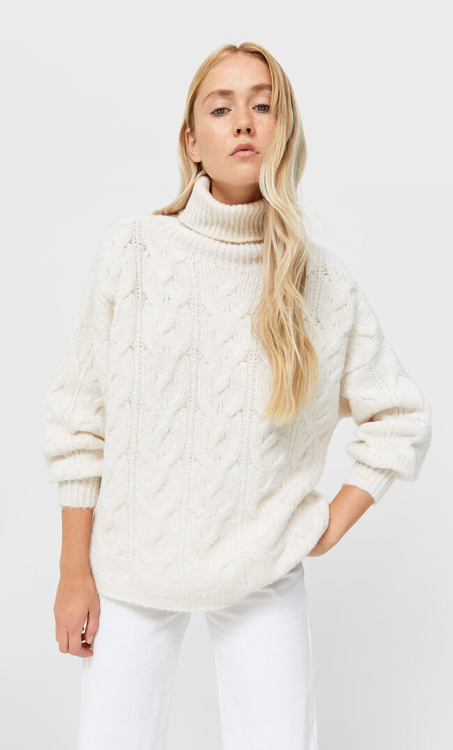 

Stradivarius Pullover Mit Zopfmuster Ecru L