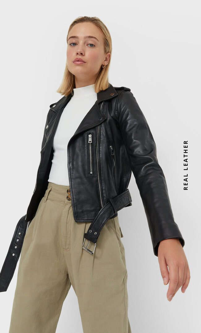 

Stradivarius Bikerjacke Aus Leder Schwarz Xs