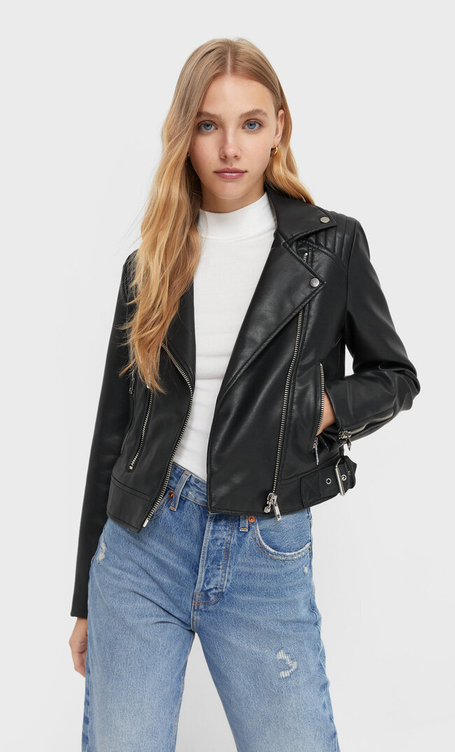 

Stradivarius Kurtka W Stylu Biker Ze Sztucznej Skóry Czarny Xl