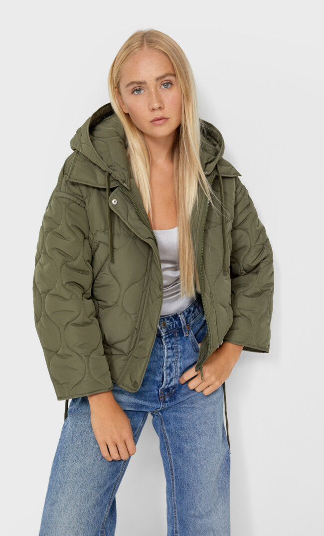 

Stradivarius Pikowana Kurtka Puchowa Z Kapturem Khaki S