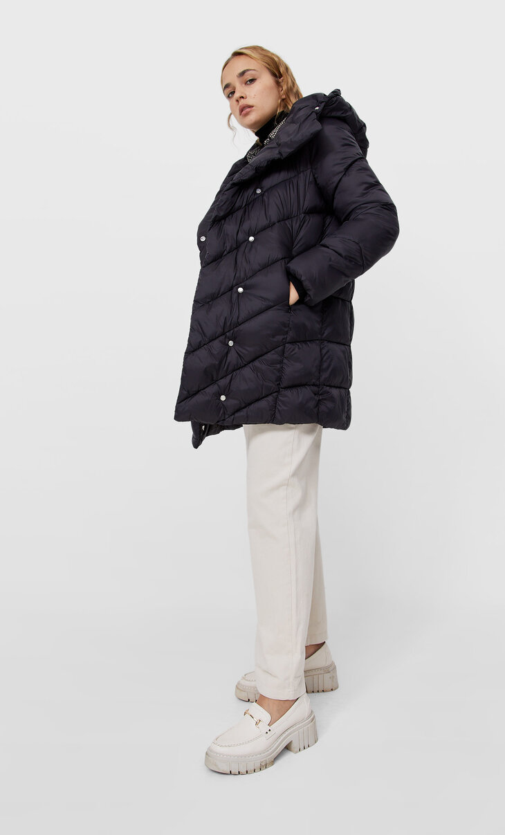 Layered collar quilted coat