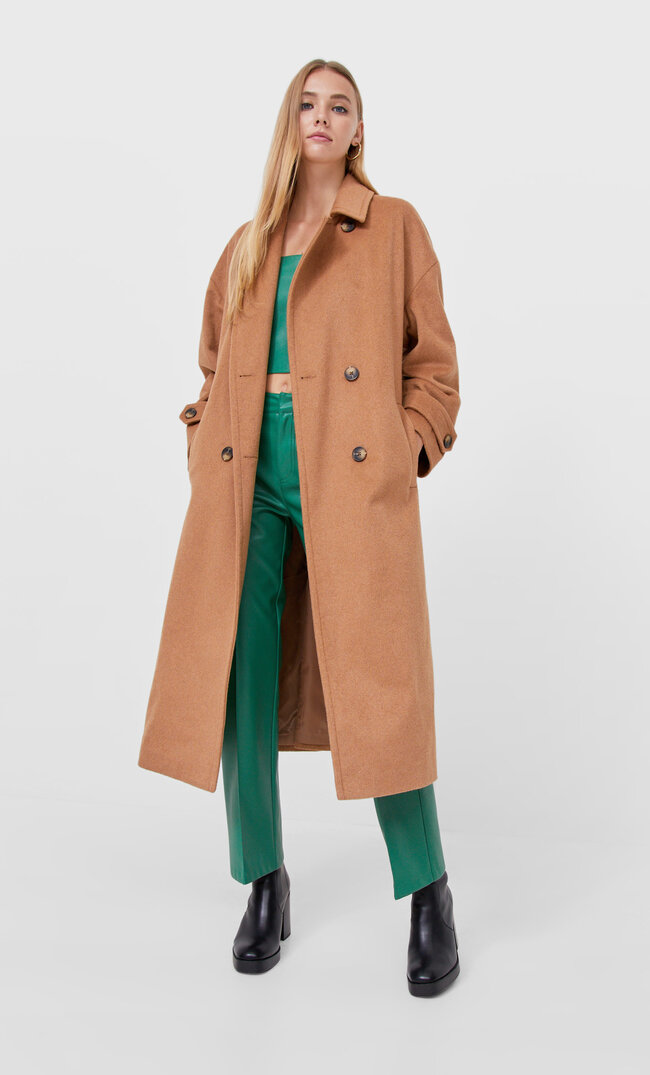 

Stradivarius Langer Mantel Mit Gürtel Beige S