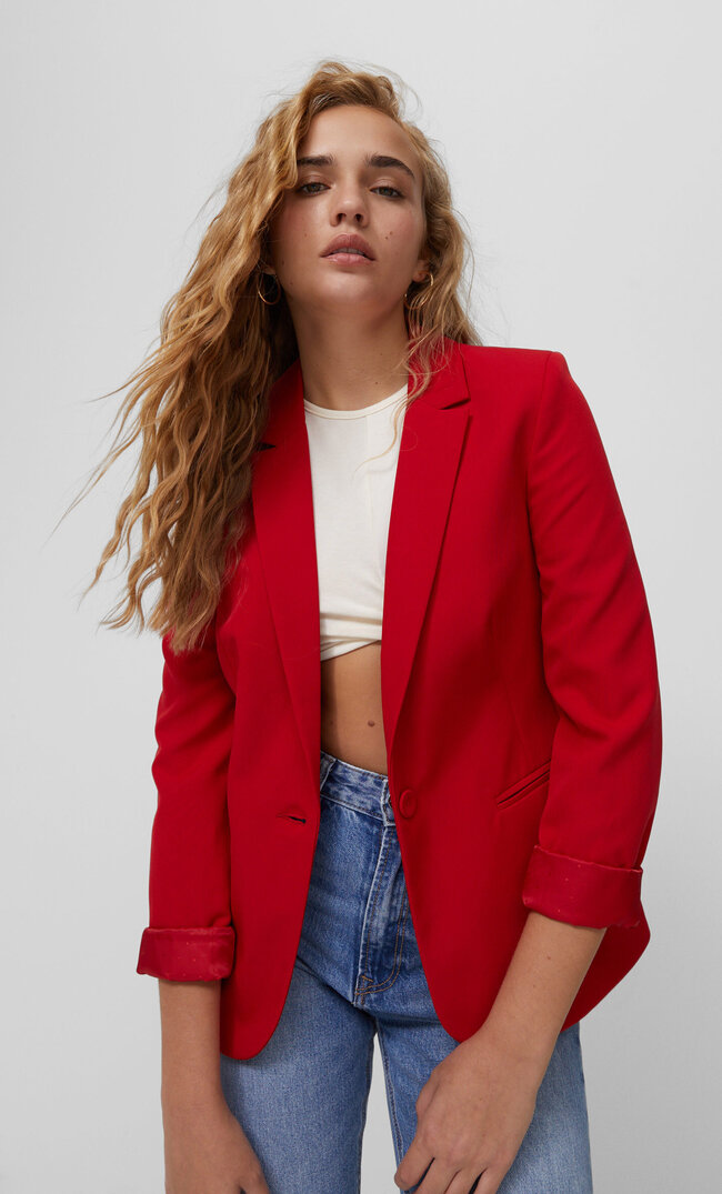 

Stradivarius Blazer In Körperbindung Dunkelrot L