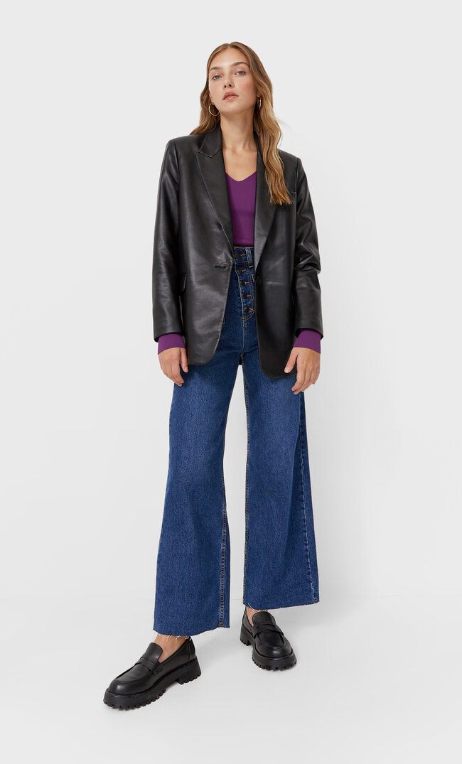 

Stradivarius Blazer Aus Kunstleder Schwarz M