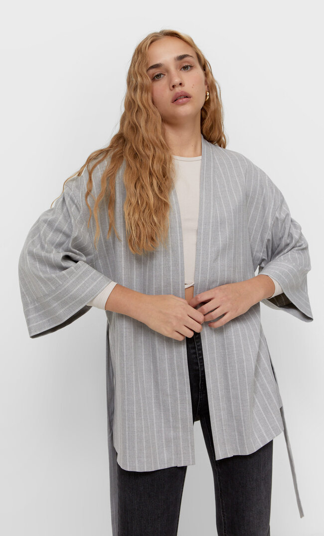 

Stradivarius Kimono Mit Gürtel Grau Melange S