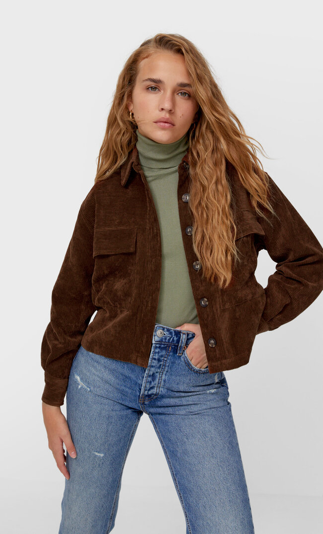 

Stradivarius Kurze Hemdjacke Aus Cord Braun Xs