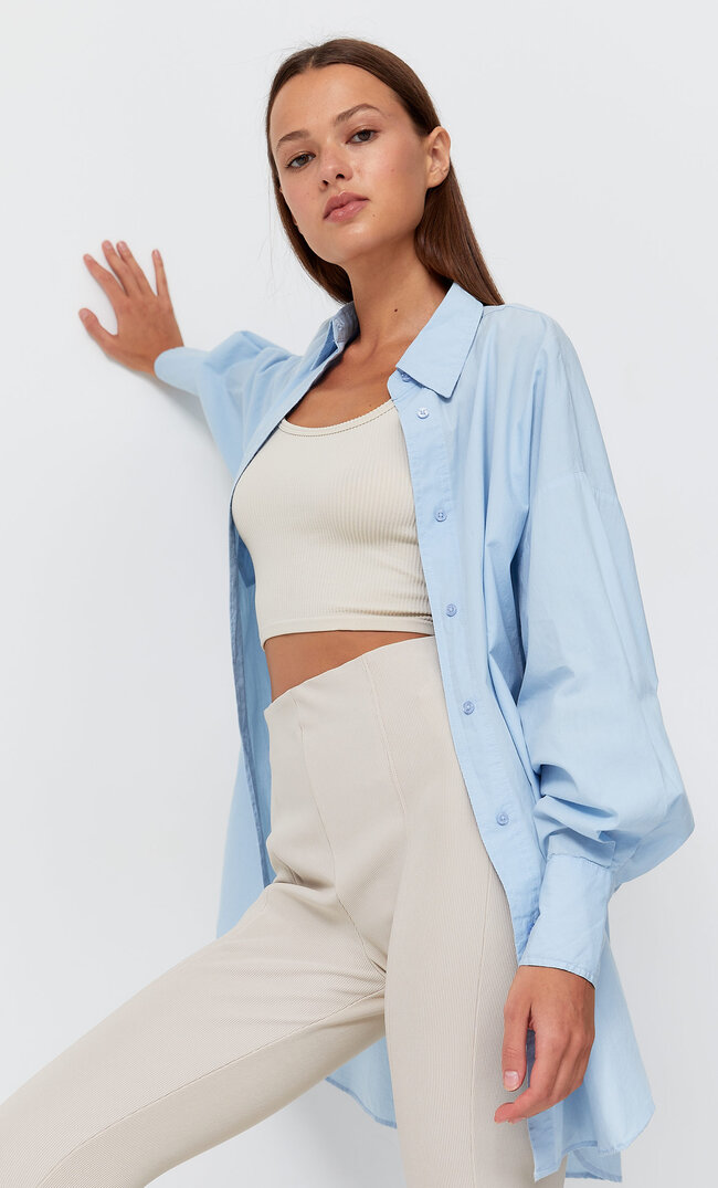 

Stradivarius Popelinhemd Im Oversize-Schnitt Himmelblau L