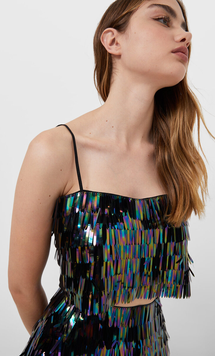 Straight fit sequinned top