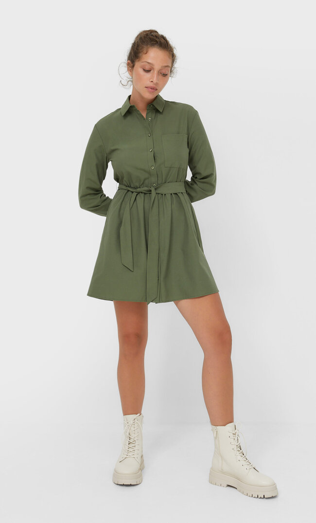 

Stradivarius Mini Sukienka Koszulowa Oxford Khaki S