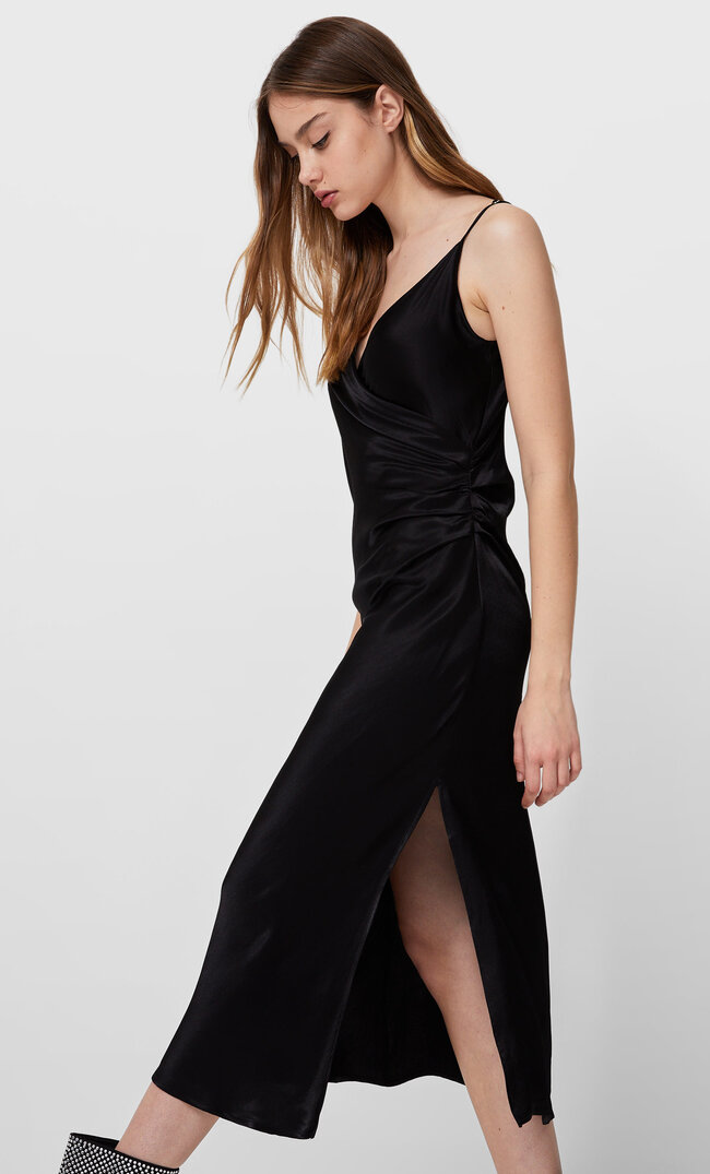 

Stradivarius Drapiertes Midikleid In Lingerie-Optik Schwarz Xl