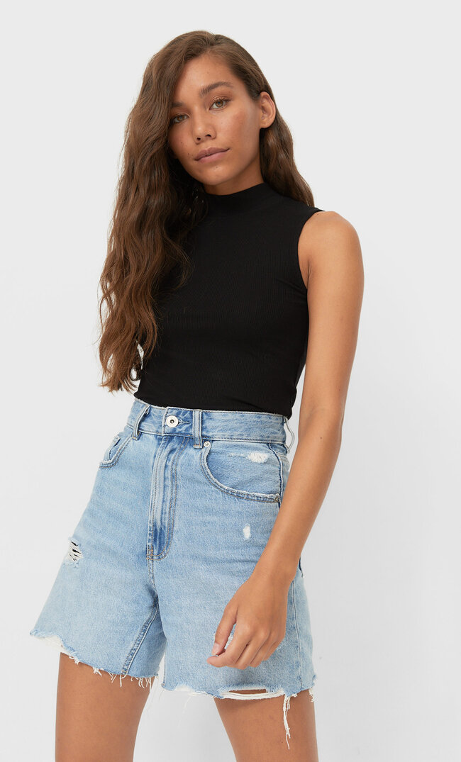

Stradivarius Basic-Shirt Mit Geripptem Stehkragen Schwarz S