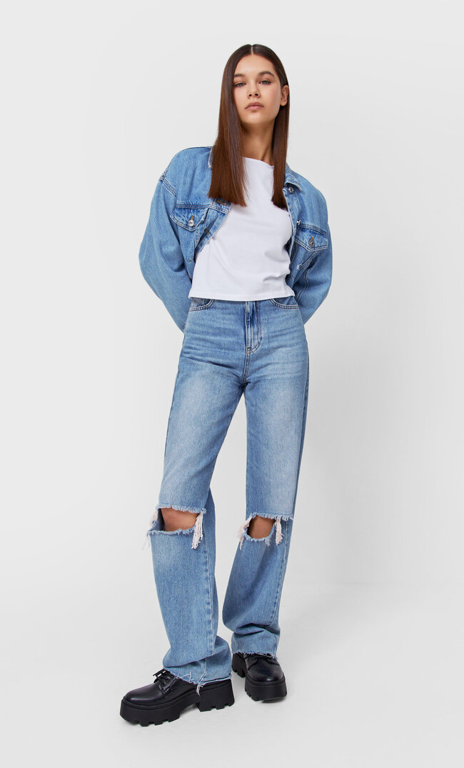 

Stradivarius Cropped Langarmshirt Ecru S