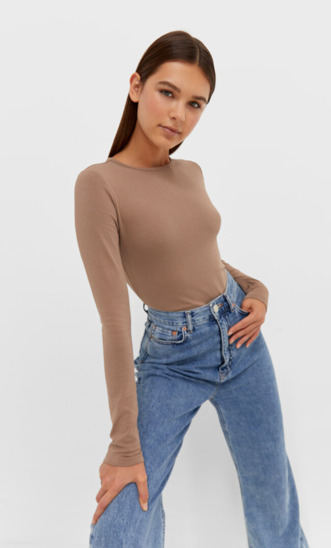 

Stradivarius Cropped Langarmshirt Braun Xl