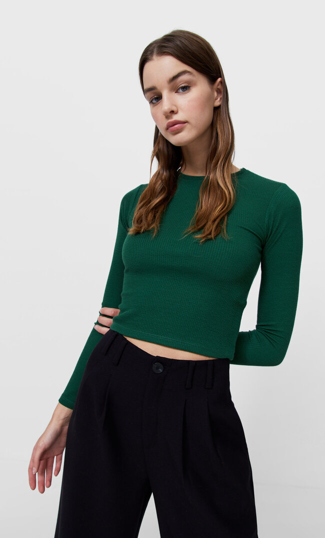 

Stradivarius Langärmeliges Shirt Mit Strukturmuster Flaschengrün Xs