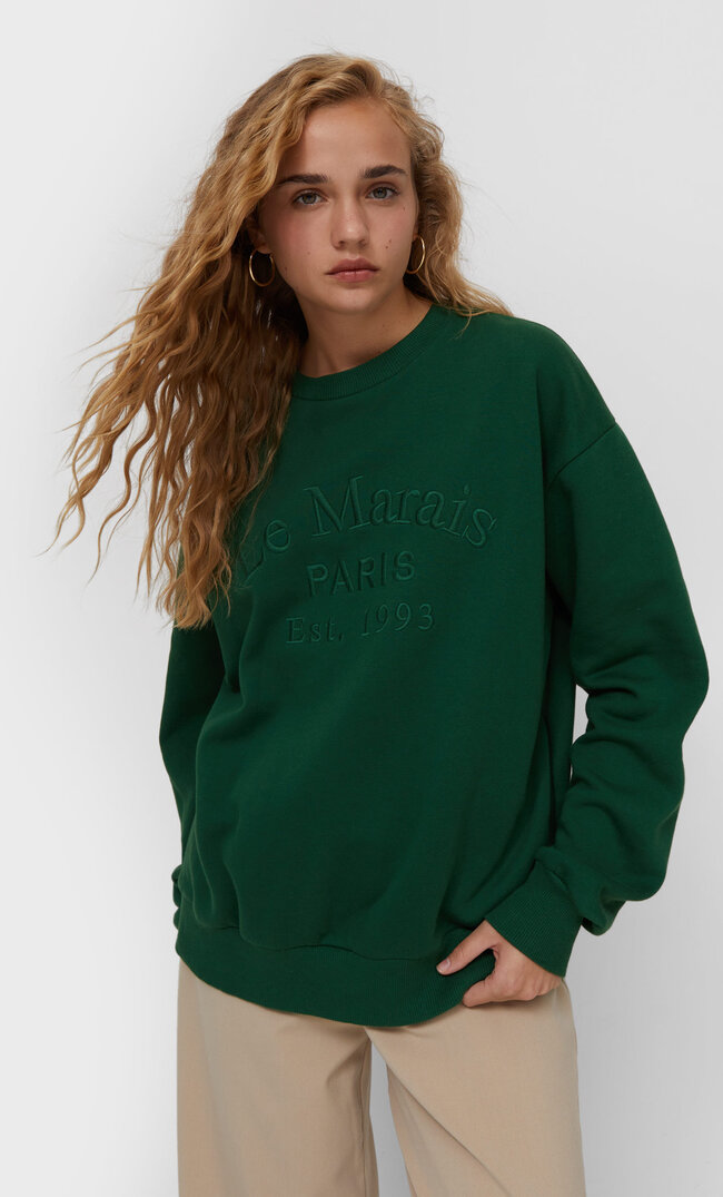 

Stradivarius Buza Oversize Z Haftem Butelkowo-Zielony Xs