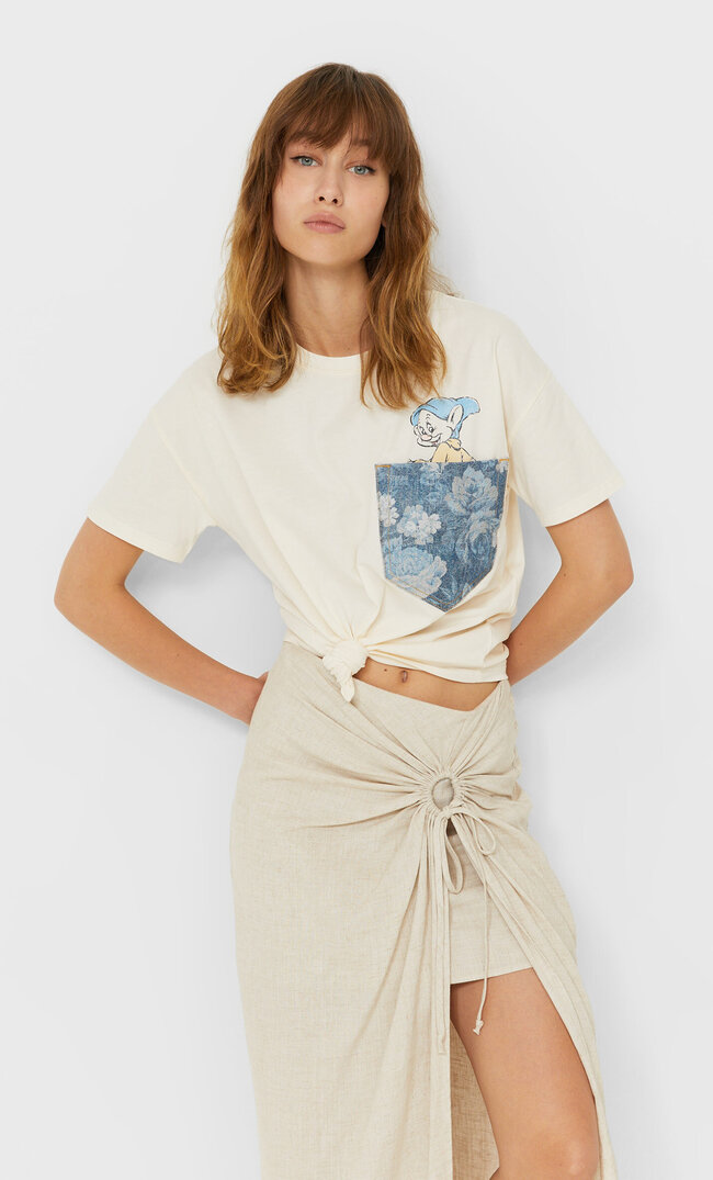 

Stradivarius Disney-Shirt Aus Jeansstoff Mit Tasche Vanille S
