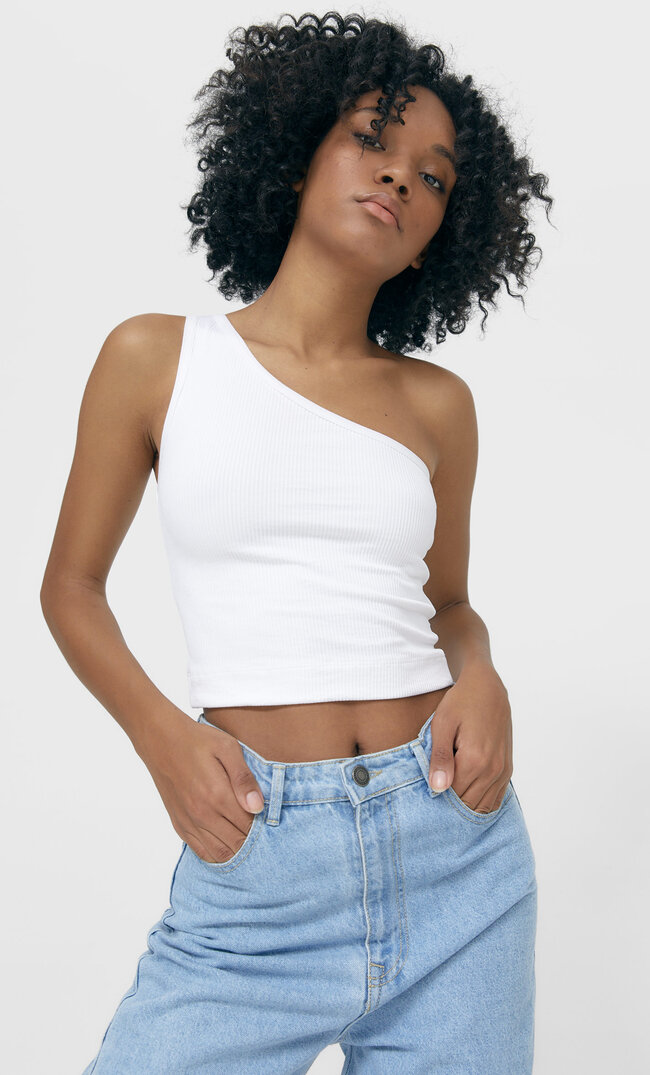 

Stradivarius Top Mit Asymmetrischem Träger Weiß Xl