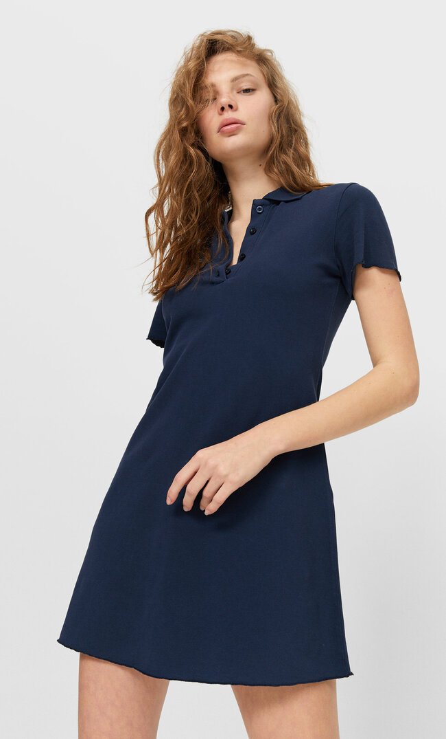 Stradivarius Polokleid Marineblau Xs