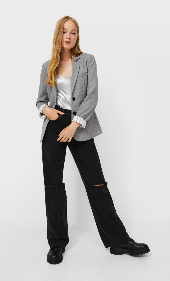 

Stradivarius Strickblazer Grau Melange L