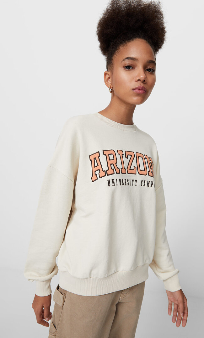 Stradivarius Bluza Oversize Z Haftowanym Napisem Szary Xs