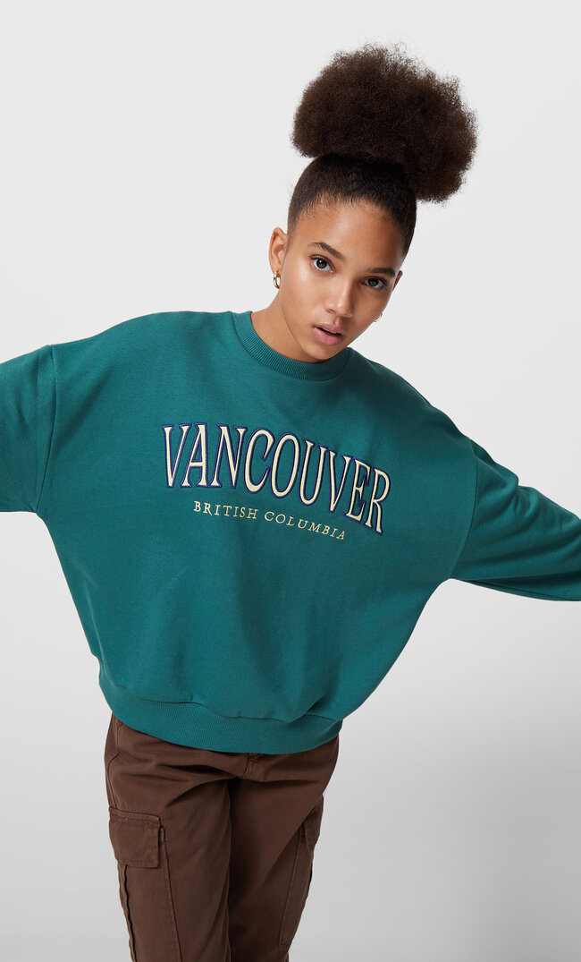 

Stradivarius Bluza Oversize Z Haftowanym Napisem Zielony L