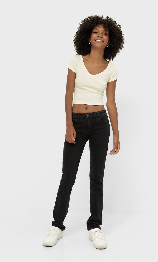 

Stradivarius Jeans Im Straight-Fit Mit Tiefem Bund Dunkelgrau 42