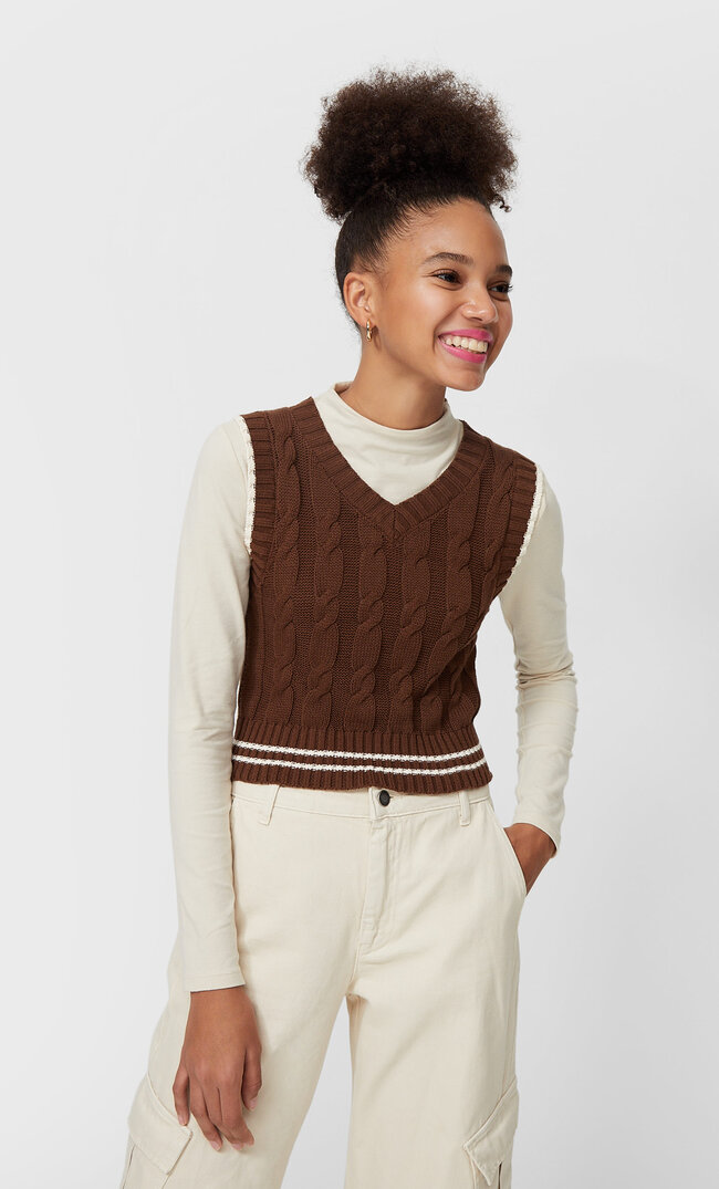 

Stradivarius Strickweste Mit Zopfmuster Braun Xl