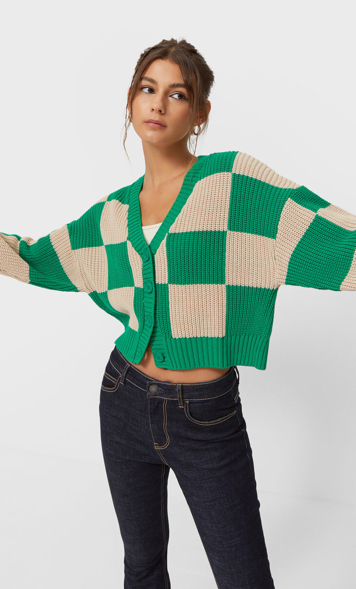 Check knit cardigan - Women's Cardigans 