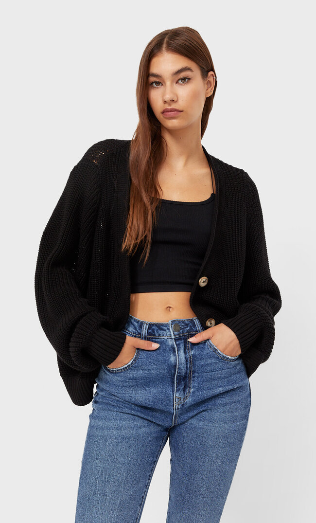 

Stradivarius Kardigan Basic Z Guzikami Czarny L