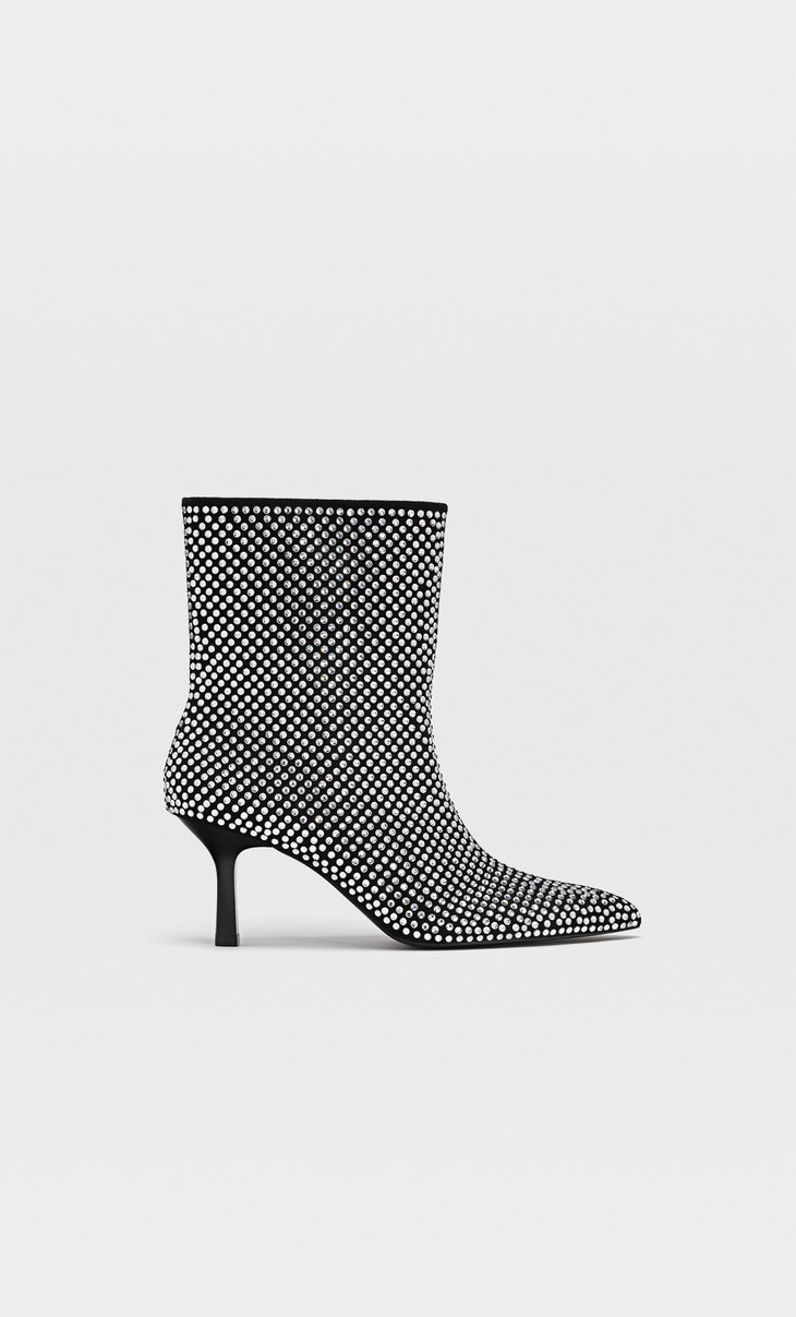 Rhinestone stiletto heel ankle boots