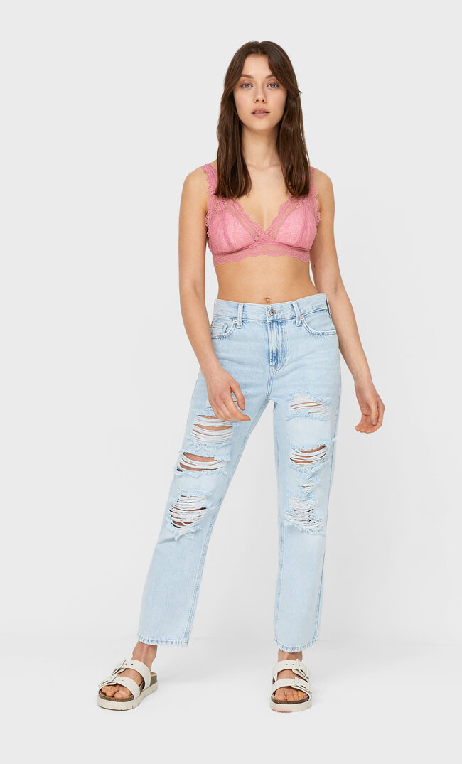 

Stradivarius Biustonosz Bralette Z Koronki Kobieta Pastelowy Róż M