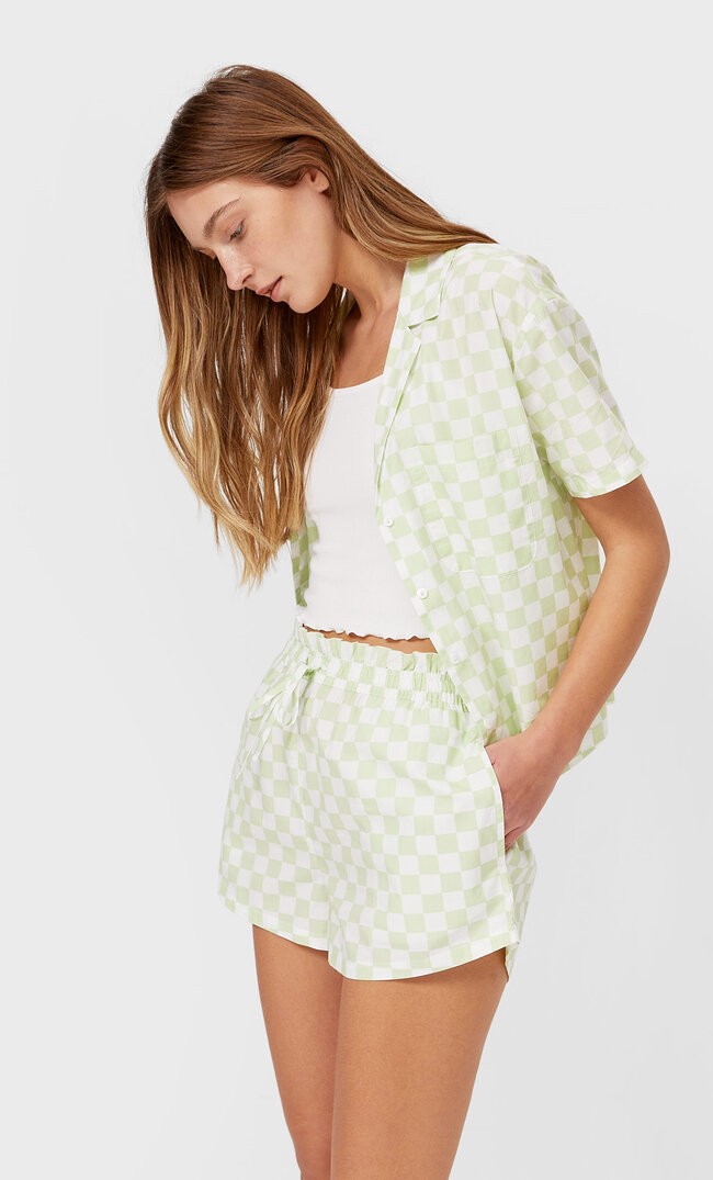 Stradivarius Geraffte Popelin-Pyjamashorts Grün M