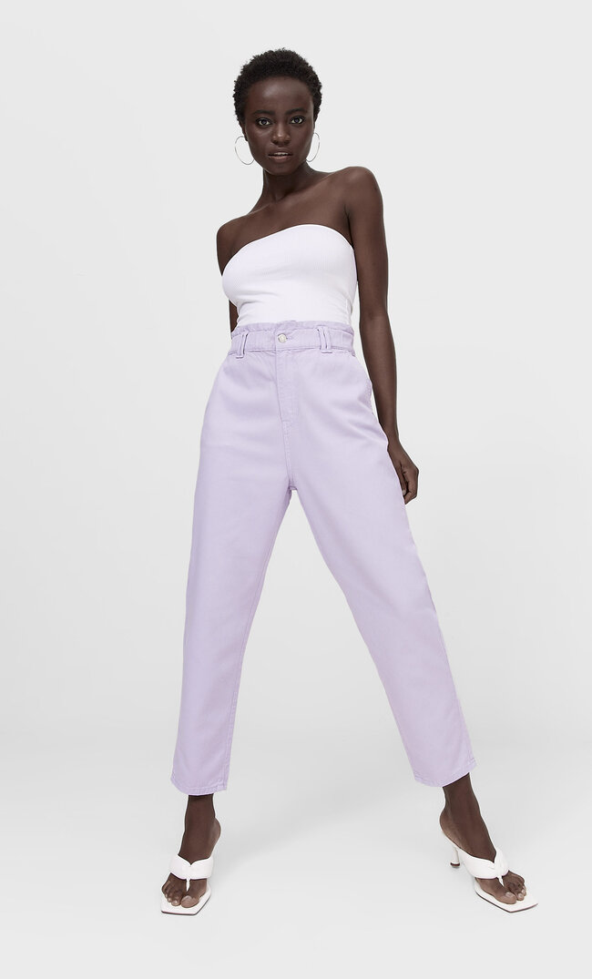 

Stradivarius Jeansy Baggy Z Diagonalu Kobieta Liliowy Xs