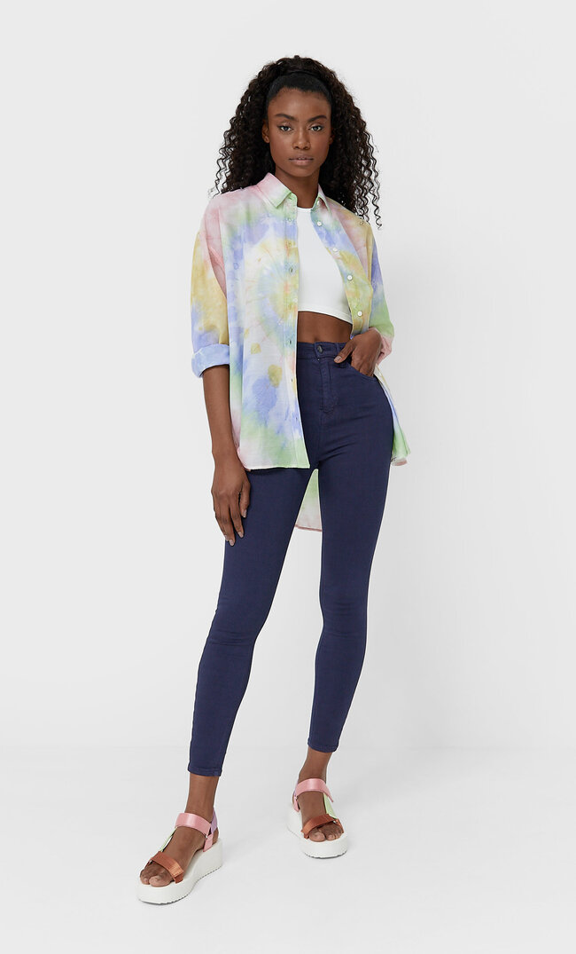 Stradivarius Hose Mit Superhohem Bund In Farben Marineblau 34
